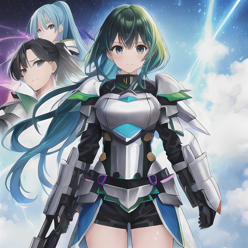 anime, nature, manga, comic, cute, girl, woman, armor, clouds