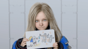 Diana holding a drawing